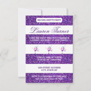 Purple & White Stripes-3x5 Bachelorette Invitation