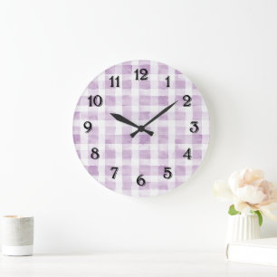Purple White Stripes Baby Shower Large Clock