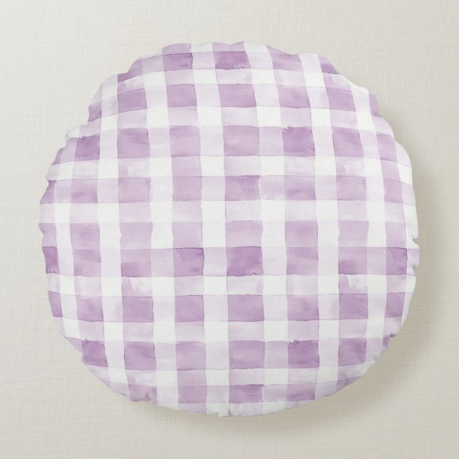 Purple White Stripes Baby Shower Round Pillow (Front)