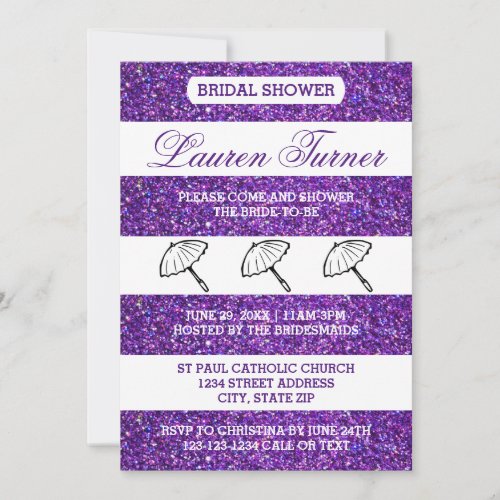 PurpleWhite Stripes _ Bridal Shower Invitation