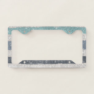 Purple White Stripes Sparkle License Plate Frame