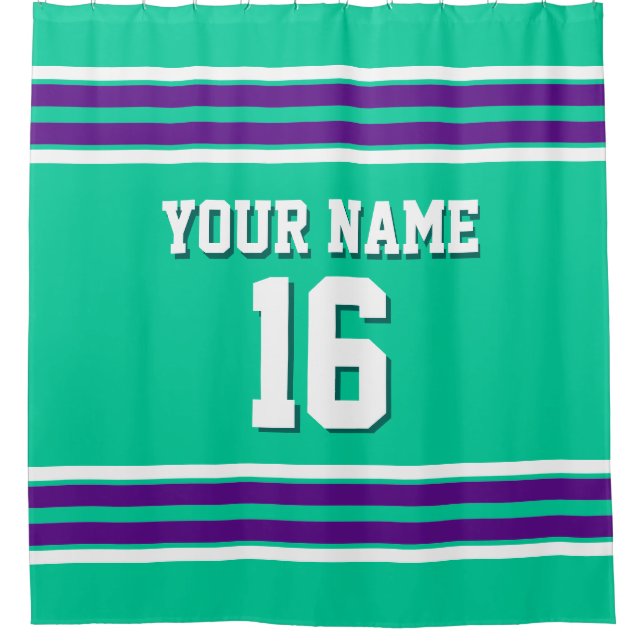 Purple White Stripes Sports Jersey Shower Curtain (Front)