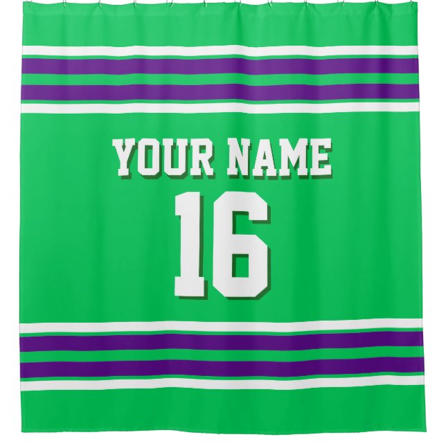 Purple White Stripes Sports Jersey Shower Curtain (Front)