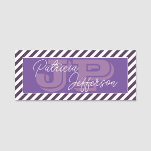 Purple & White Stripes: Unique Modern Monogrammed Name Tag