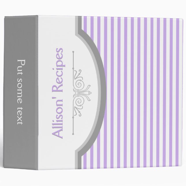 Purple white stripes with frame recipe 3 ring binder (Front/Spine)