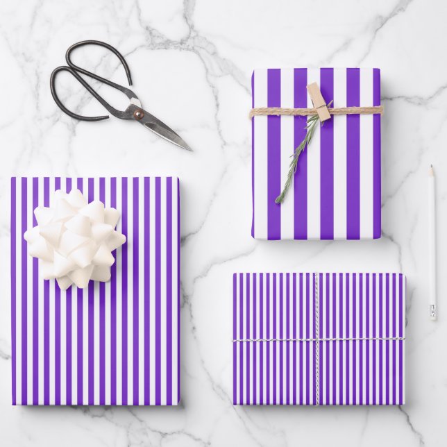 Purple & White Stripes Wrapping Paper Sheets (Front)