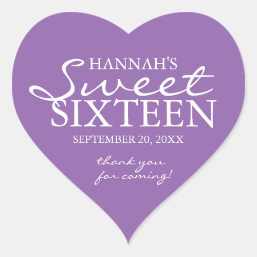 Purple  White Sweet 16 Birthday Party Favor Seal