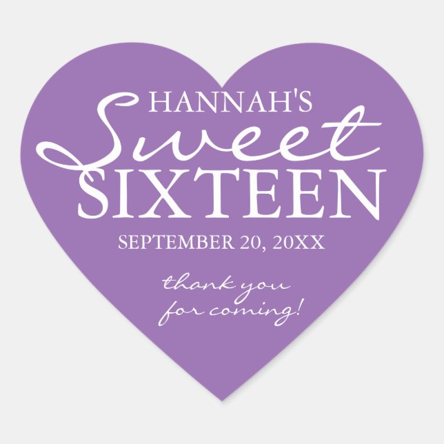 Purple & White Sweet 16 Birthday Party Favor Seal (Front)