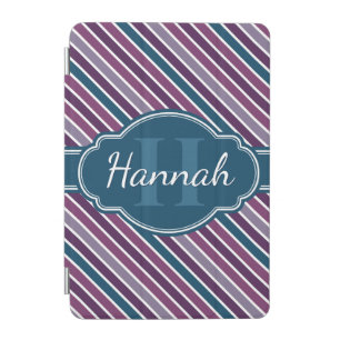 Purple White Teal Bold Stripe Pattern Monogram iPad Mini Cover