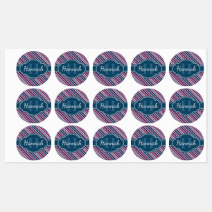 Purple White Teal Bold Stripe Pattern Monogram Labels