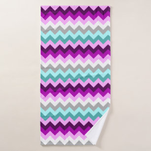 Purple White Teal Chevrons Bath Towel