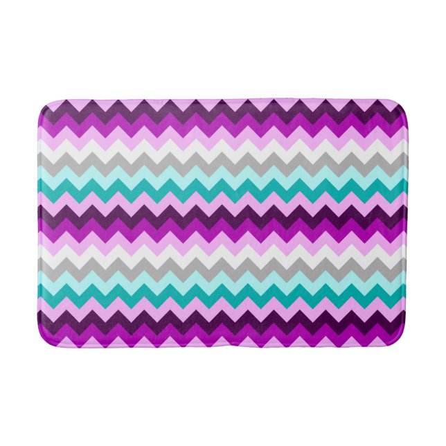 Purple White Teal Chevrons Medium Bath Mat (Front)