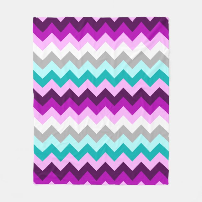 Purple White Teal Chevrons Medium Fleece Blanket (Front)