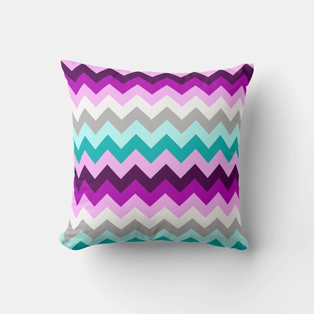 Purple White Teal Chevrons Throw Pillow (Front)