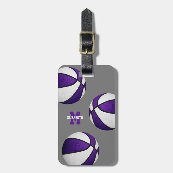 purple white team colors basketball travel bag luggage tag