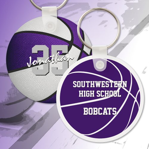 purple white team colors basketball team spirit keyring