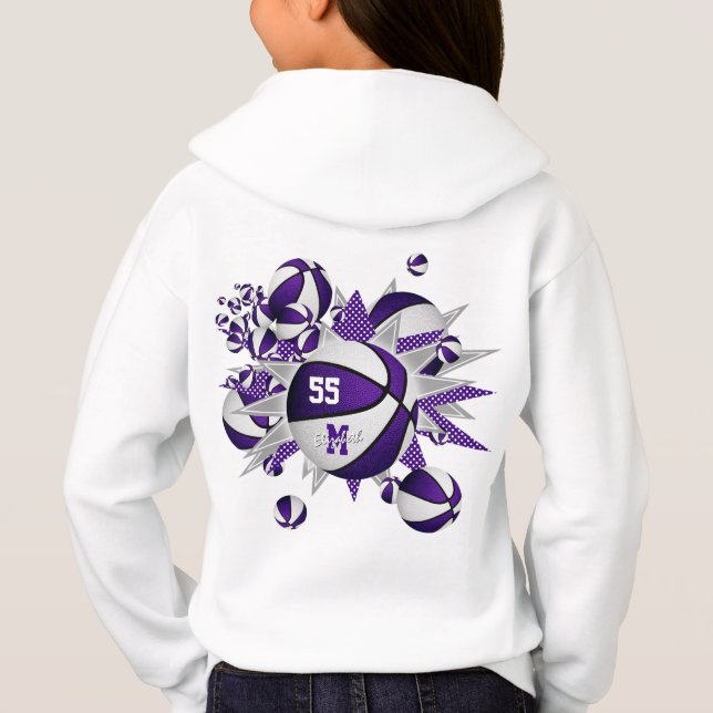 purple white team colors girls basketballs stars hoodie (Back)