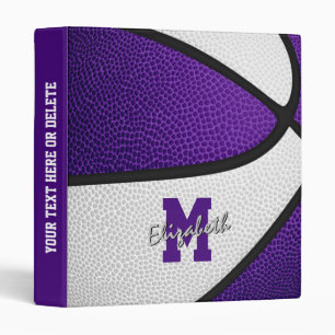purple white team colors girls boys basketball 3 ring binder