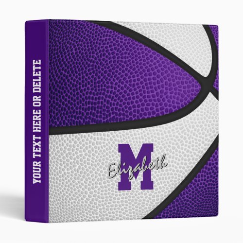 purple white team colors girls boys basketball 3 ring binder