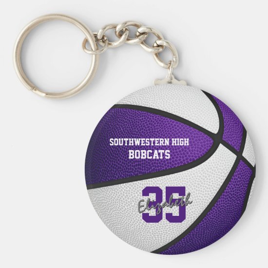 purple white team colors girls boys basketball keychain