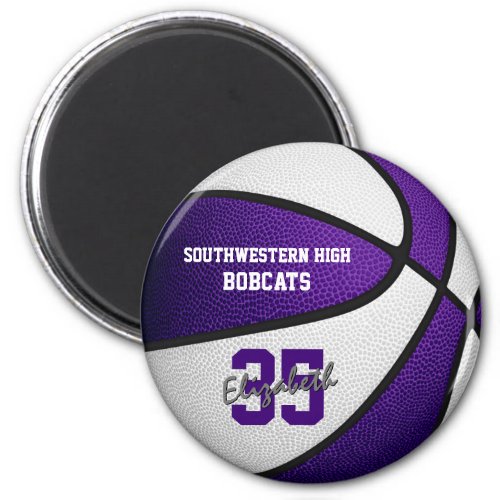 purple white team colors girls boys basketball  magnet