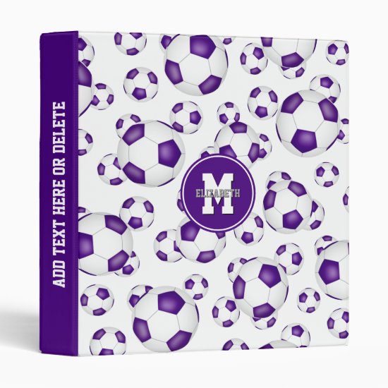 purple white team colors girls boys soccer pattern 3 ring binder