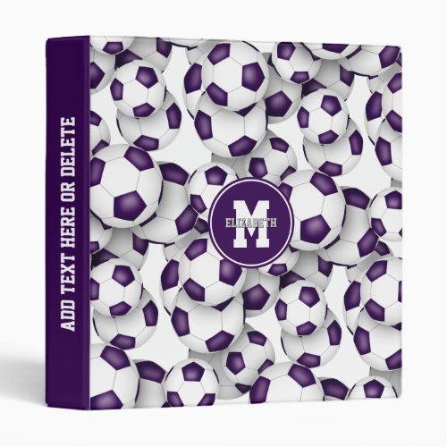 purple white team colors girls boys soccer pattern 3 ring binder