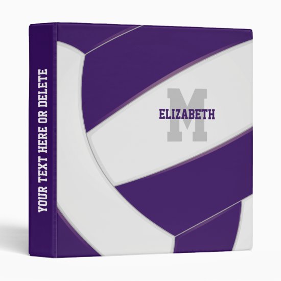 purple white team colors girls boys volleyball 3 ring binder