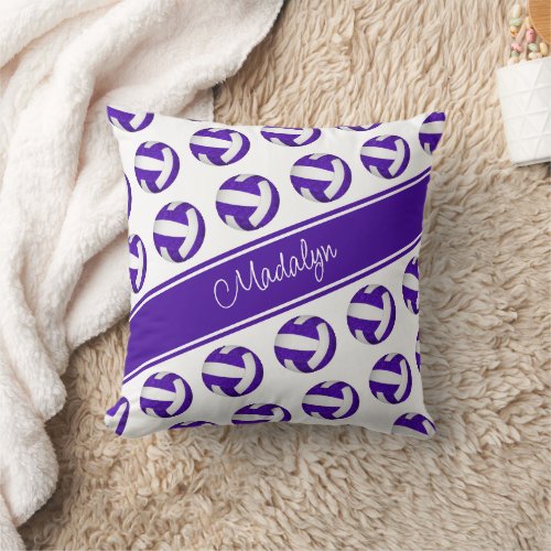 purple white team colors girls I love volleyball Throw Pillow