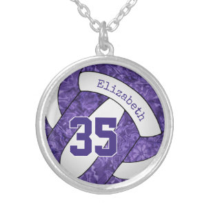 purple white team colors girls' volleyball memento silver plated necklace