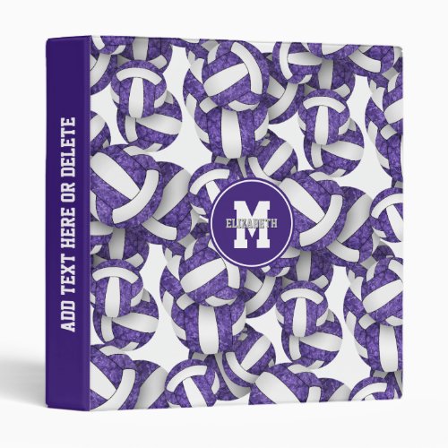 purple white team colors girly volleyball pattern 3 ring binder