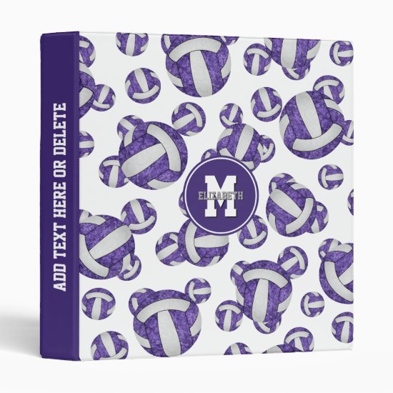 purple white team colors girly volleyball pattern 3 ring binder