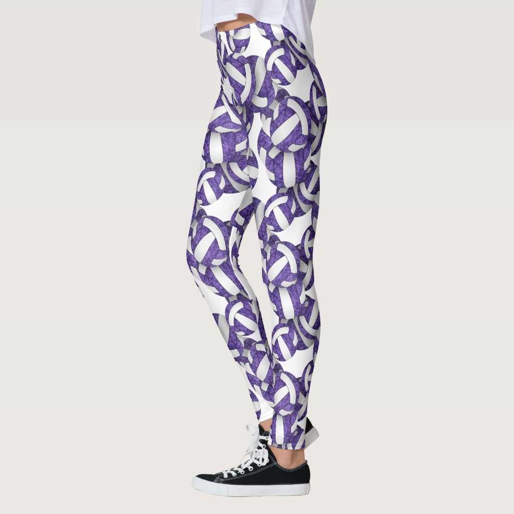 Purple white team colors girly volleyballs pattern leggings