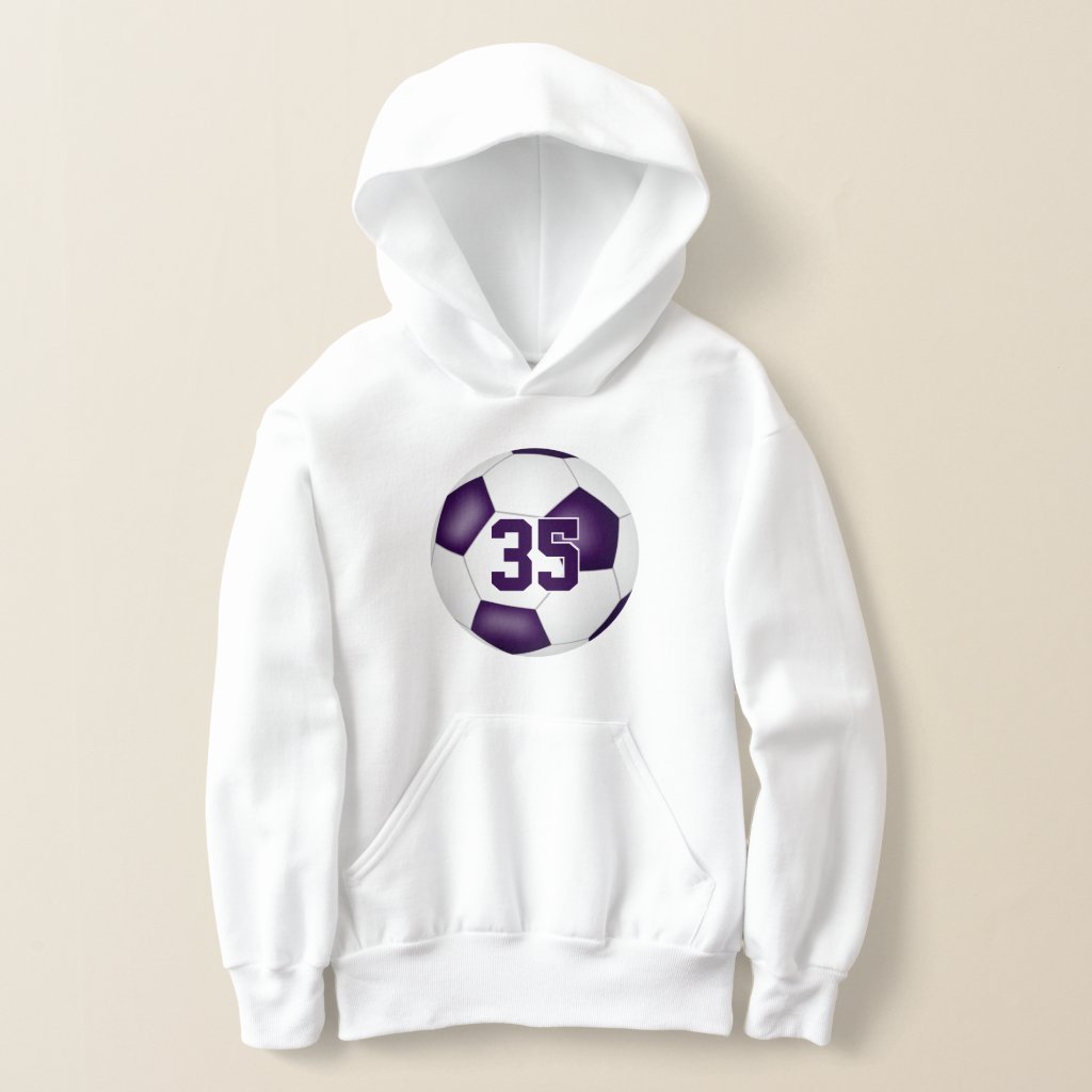 purple white team colors jersey number soccer hoodie