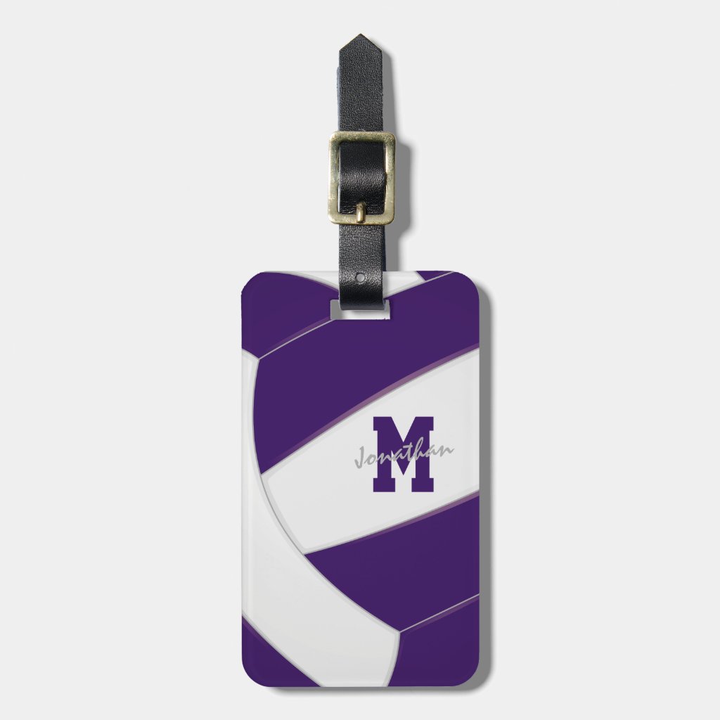 purple white volleyball team colors luggage tag