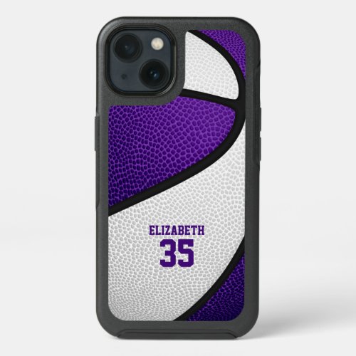 purple white team colors personalized basketball iPhone 13 case