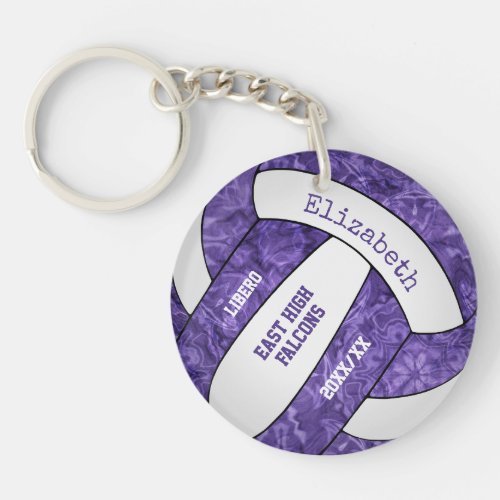 purple white team colors personalized volleyball keychain
