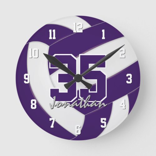 purple white team colors players name volleyball round clock