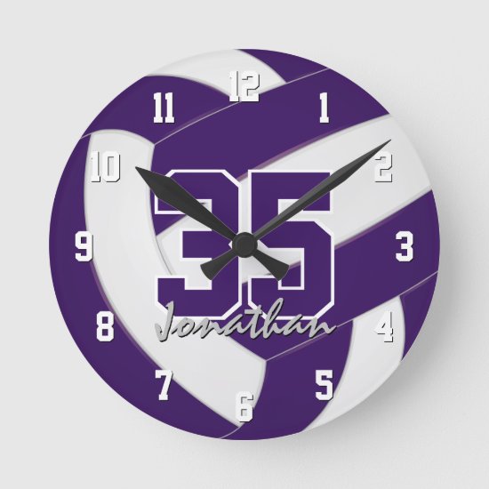 purple white team colors players name volleyball round clock