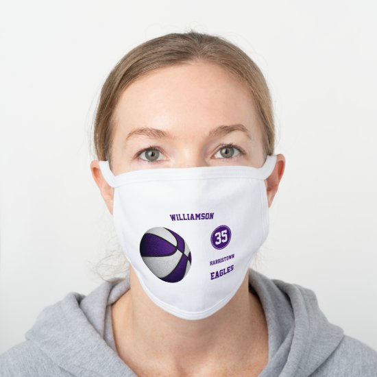purple white team colors sporty basketball player white cotton face mask