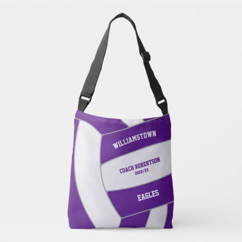 purple white team colors volleyball athlete coach crossbody bag