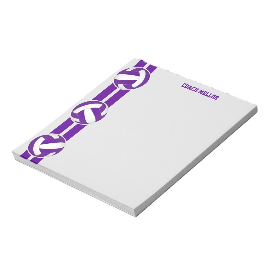 purple white team colors volleyball coach custom notepad