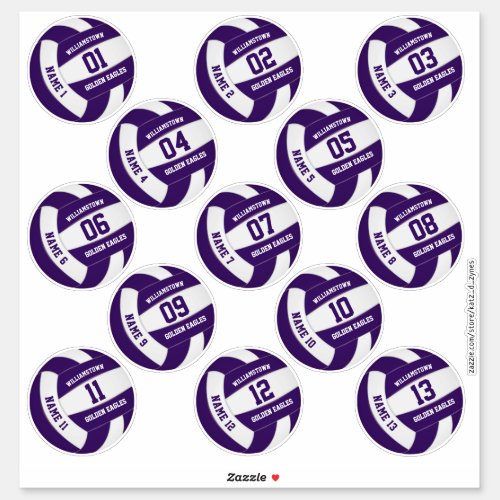 purple white team colors volleyball players names sticker