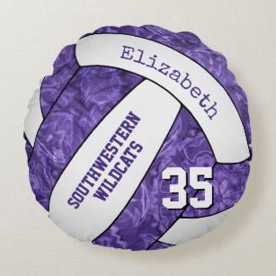 purple white team sports gifts girls volleyball round pillow