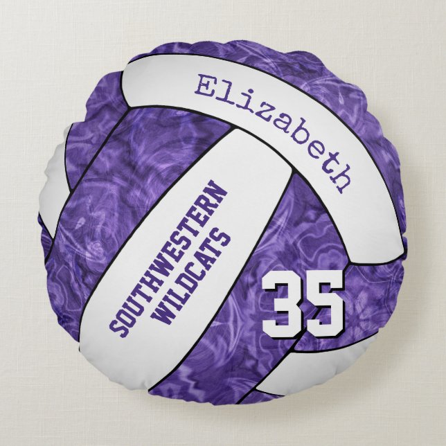 purple white team sports gifts girls volleyball round pillow (Front)