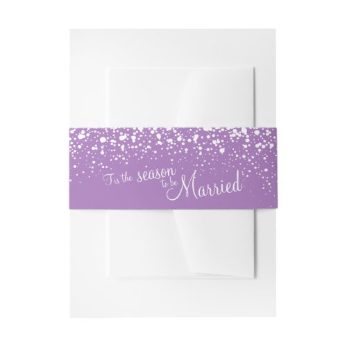 Purple white tis the season to be married invitation belly band