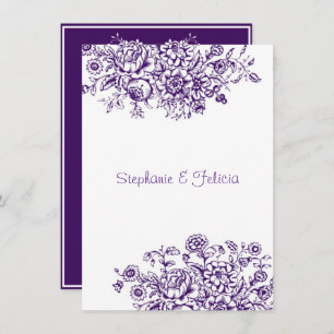 Purple & White Toile Floral Wedding Invitation