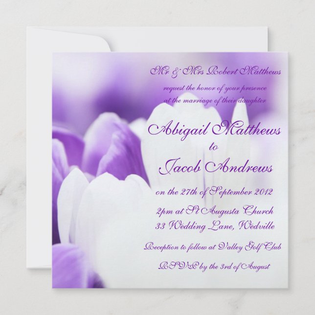 Purple & White Tulip Flowers - Wedding Invitation (Front)