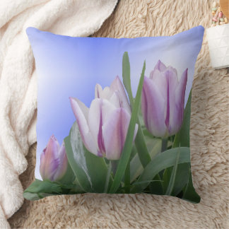 Purple White Tulips Throw Pillow