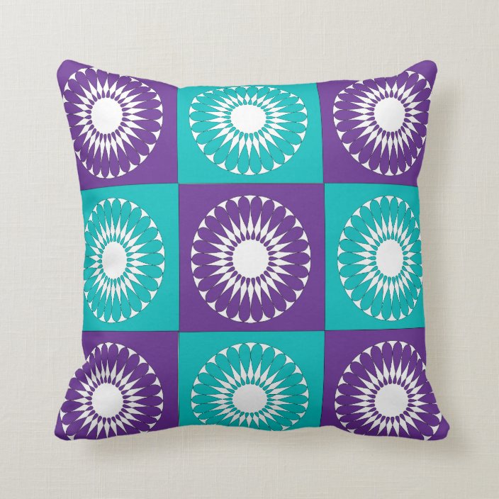 Purple White Turquoise Retro Pattern Pillows | Zazzle.com